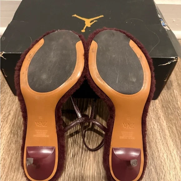 Zara Faux Fur Burgundy Women’s Heeled Sandals EU 39 US 8.5/9 - Picture 6 of 7